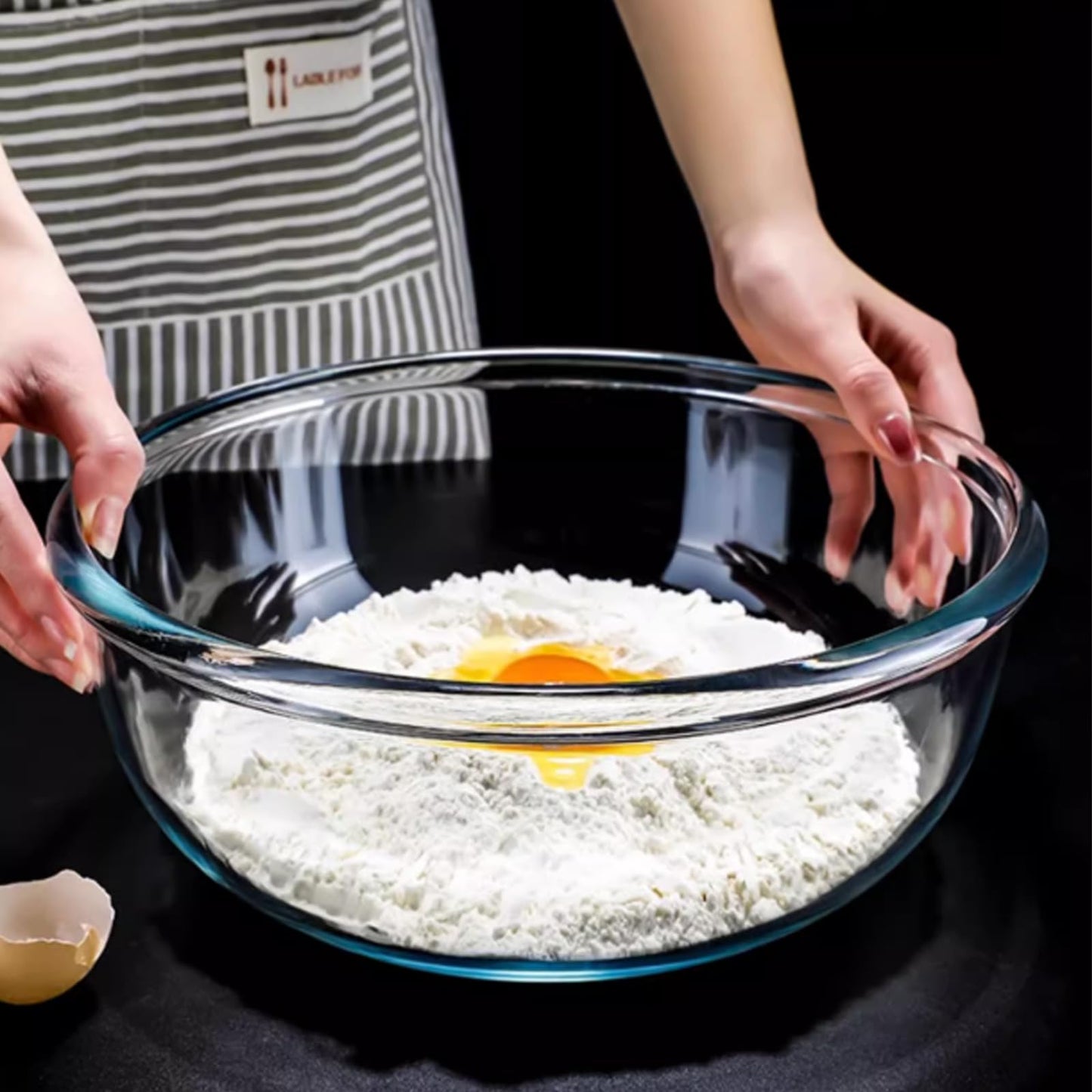 EWAFILU 6.2QT Large Glass Mixing Bowl with Lid, Clear Glass Salad Cooking Bowls for Sourdough, Salad and Storage Prepping and Baking Food Storage Set