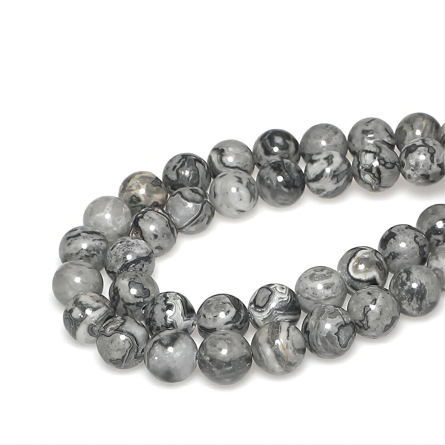 MJDCB AAA Natural Map Stone Beads Gray Picasso Stone Beads for DIY Bracelet Making 15" (8mm)