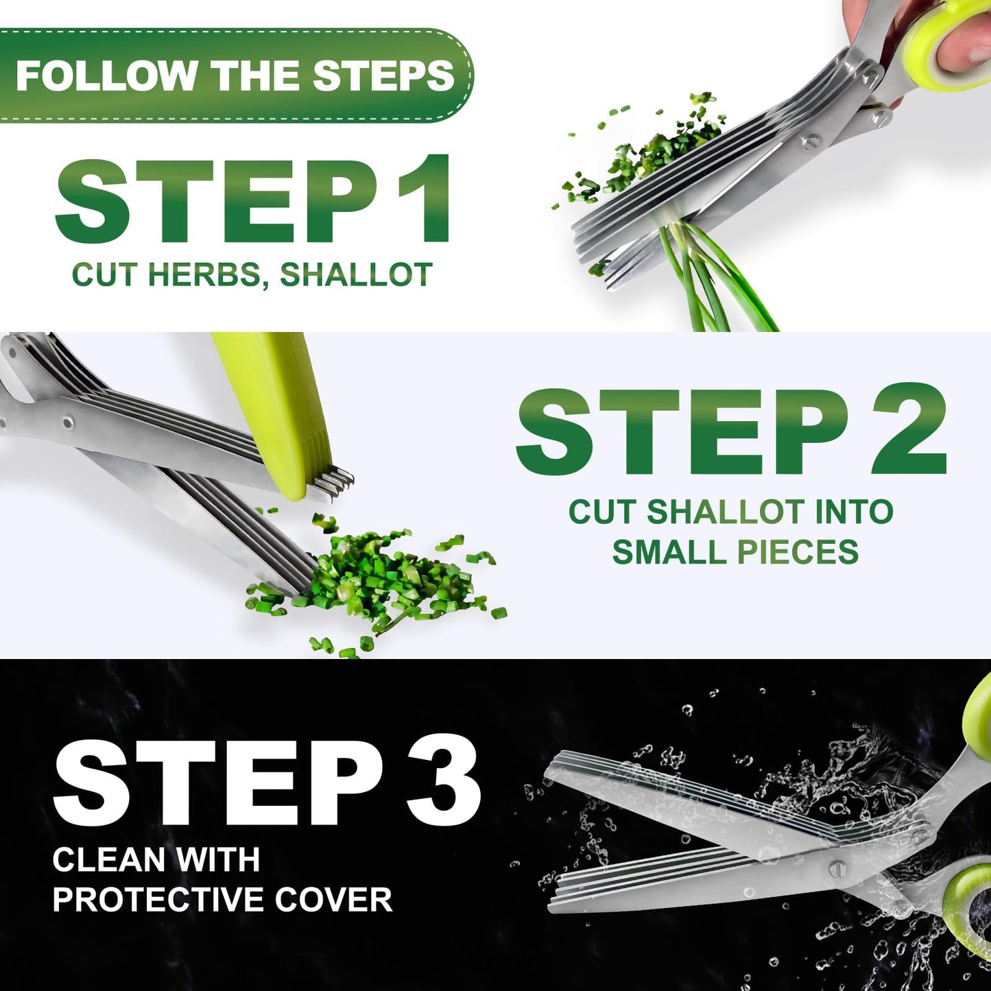 2 Pack Green Herb Scissors, Shallot Scissors, Multipurpose 5 Blade Kitchen Herb Shears, Herb Cutter with Safety Cover and Cleaning Comb for Chopping Shallot Basil Chive Parsley