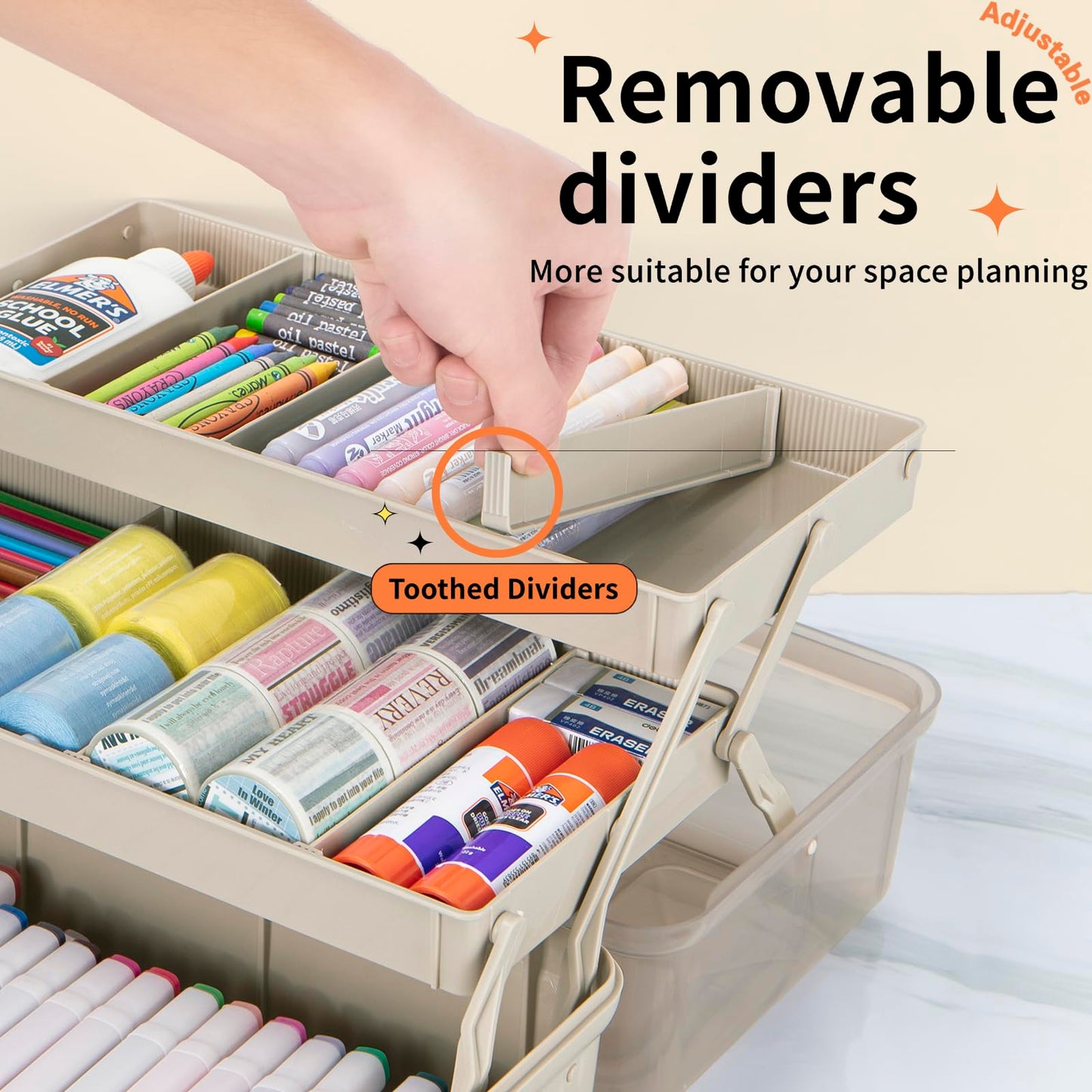 TERGOO 14in 3-Layer Multipurpose Craft Organizers and Storage with Adjustable Dividers, Portable Tackle Box, Folding Art & Craft Case for Medicine, Tool, Sewing Organizer (Brown, X-Large)