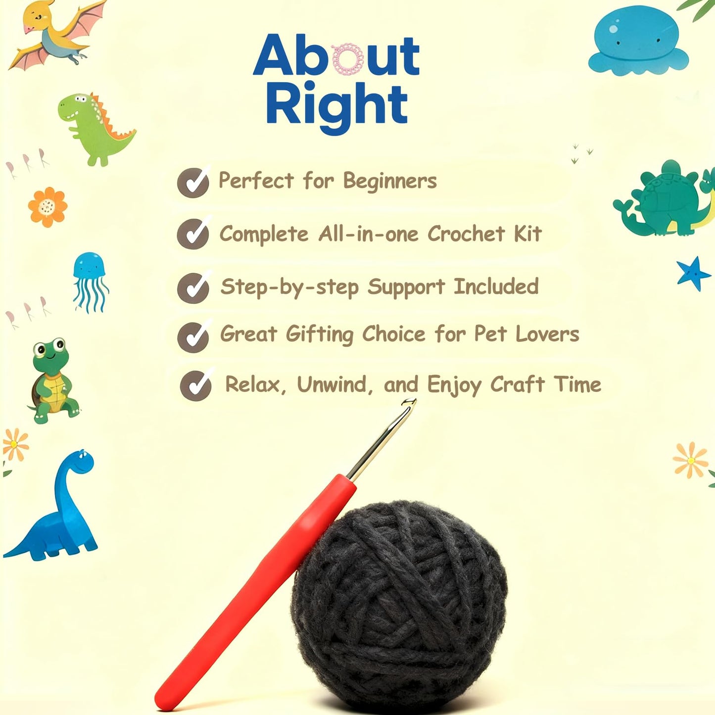 Dog Crochet Kit for Beginners, Larger Size Amigurumi Starter Kit with Step-by-step Tutorial Video and User Manual, Easy Art Crochet Knitting Amigurumi, DIY Animal Kits Dogs Puppy Lovers