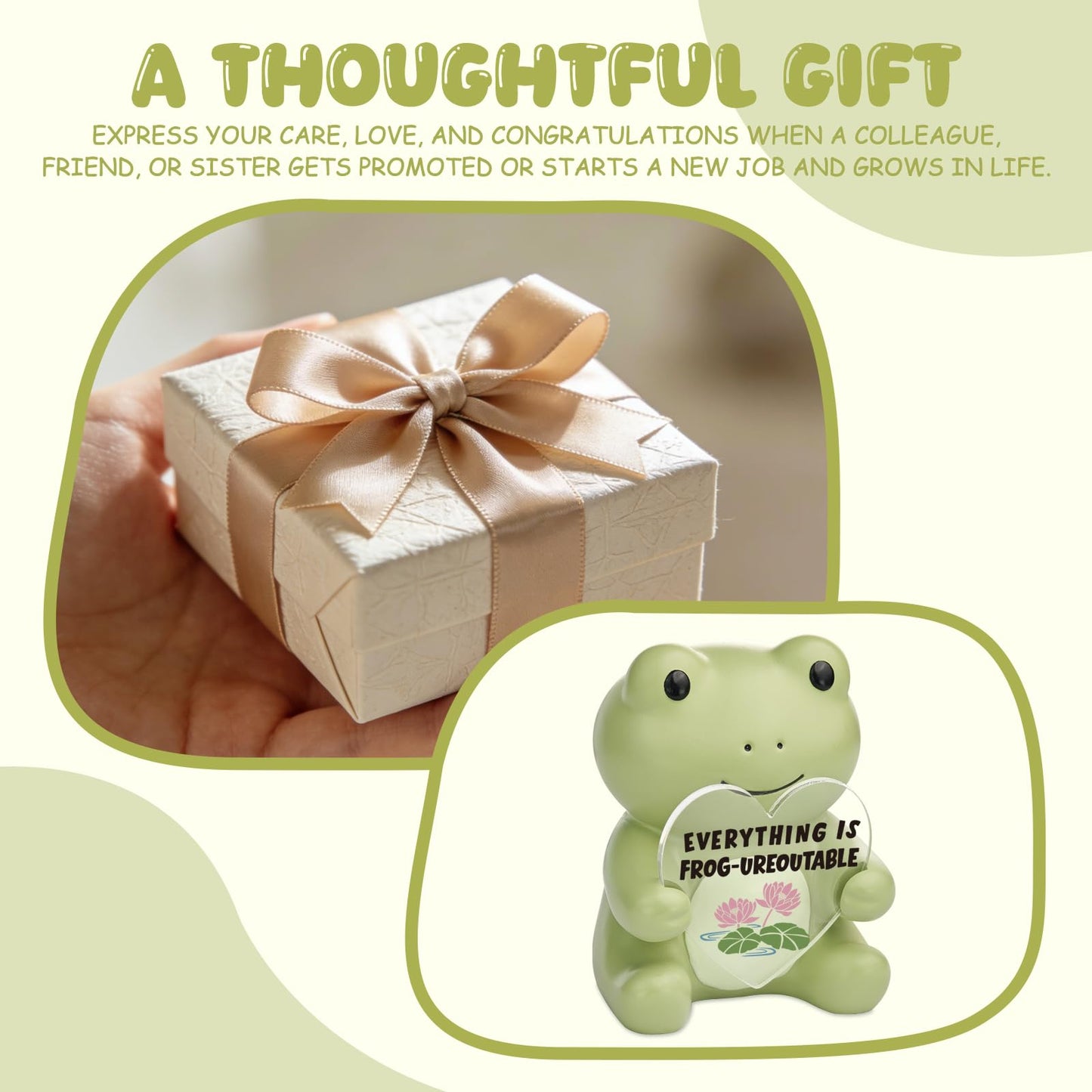 SOSREBEDR Cute Frog Heart Plaque - Everything is Frog-ureoutable Motivational Desk Decor, Funny Frog Pun Encouragement Gift, Unforgettable Positive Vibes Resin Figurine SDCU4