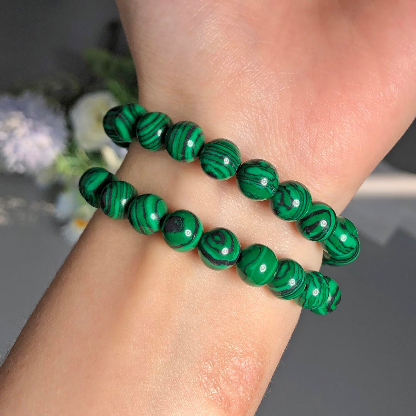 Yochus 60pcs Glossy Malachite Beads，6mm Healing Power Natural Stone Round Loose Gemstone Beads for Jewelry Making Earring Necklace DIY Crafts