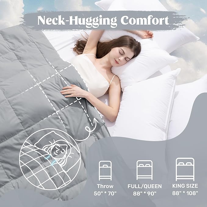 puredown® Queen Size Blanket for Bed, Ultra Soft Lightweight Down & Feather Fill, All Season Blanket, Machine Washable, 88"X90", Alloy Gray