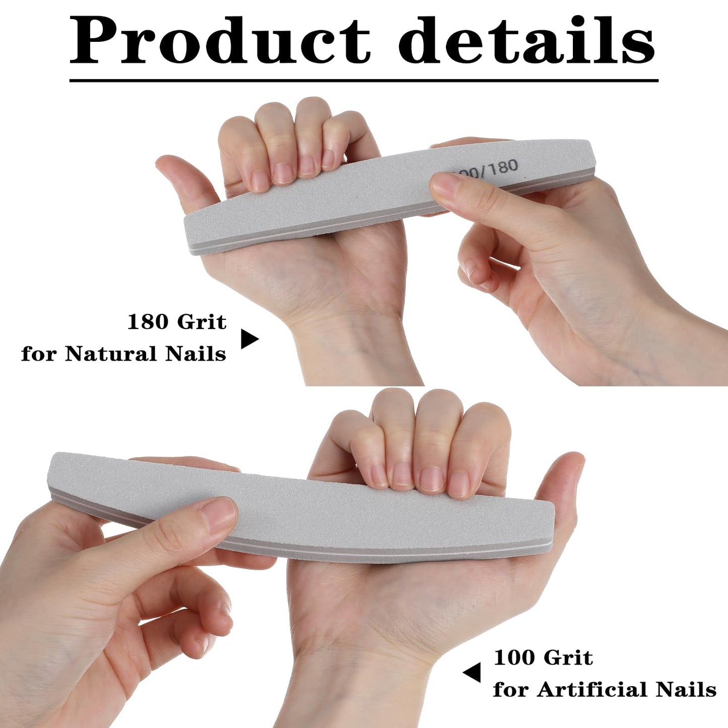 20 Pack Nail Buffers 100/180 Grit Washable Double Sided Nail Block File Reusable Nail Care Manicure Set for Acrylic Natural Gel Nails Salon & Home Use, Gray