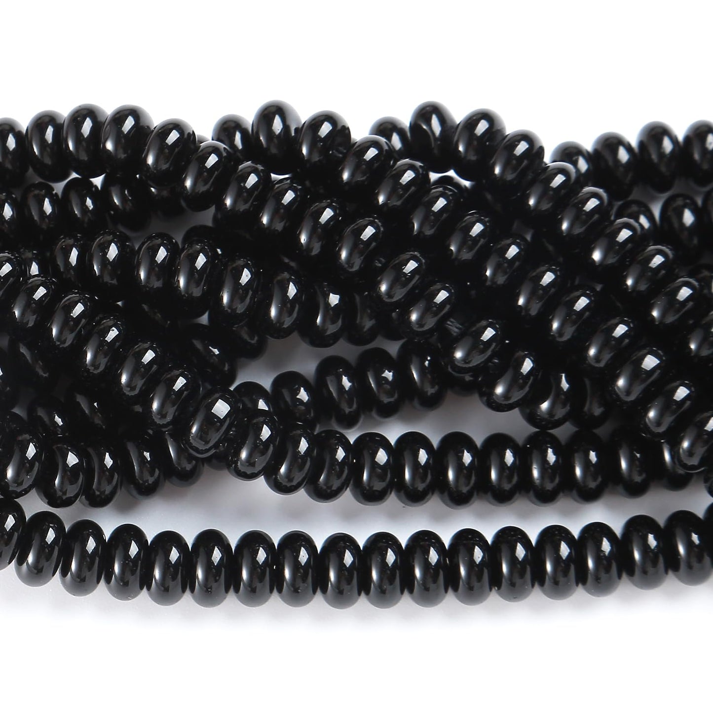 76pcs 5x8mm Natural Stone Black Agate Rondelle Spacer Loose Beads Abacus Disk Stone Round Loose Gemstone Beads for Jewelry Making DIY Bracelet Necklace