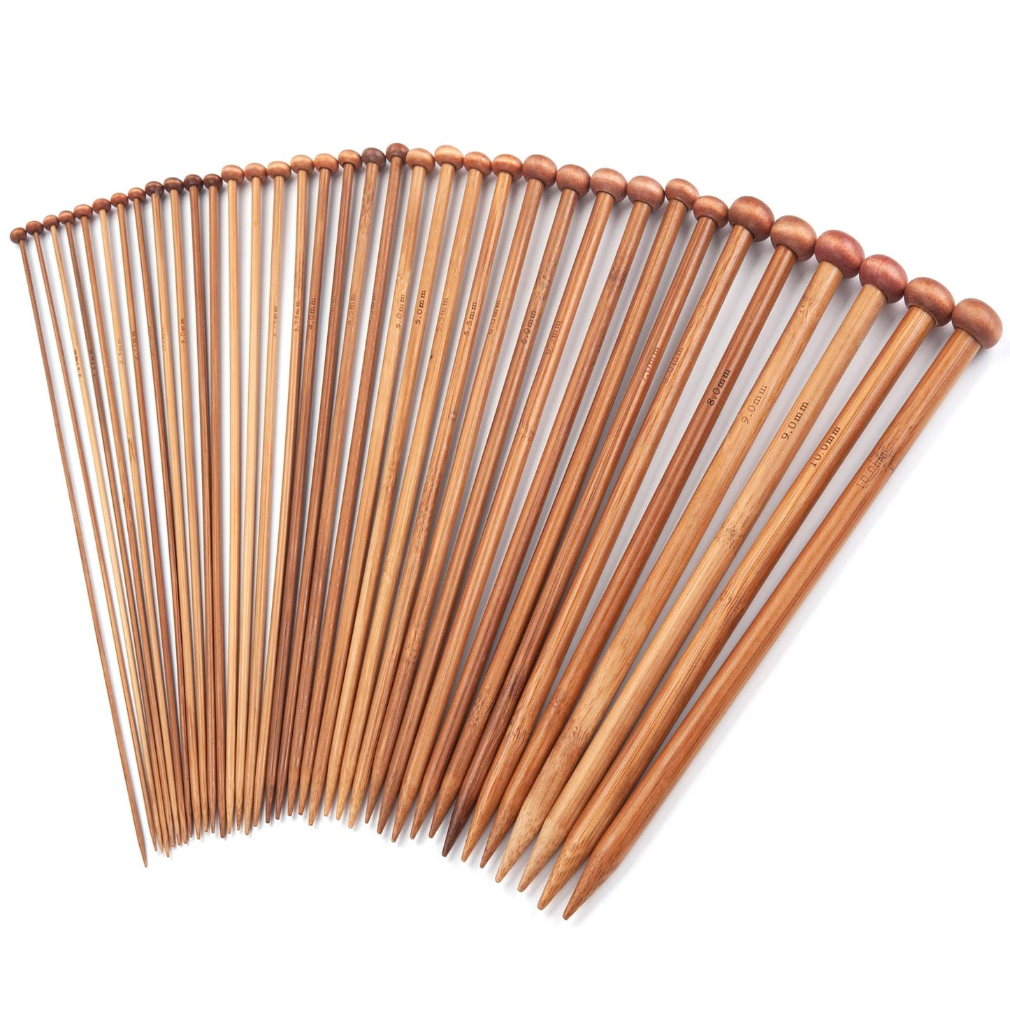 Bamboo Knitting Needles Set, Wooden Knitting Needles for Beginners, 18 Pairs US Size 0-15 (2.0-10.0mm) 14 Inch Long Straight Wood Knit Needle Single Point for Sweaters, Socks, Shawl and Scarf