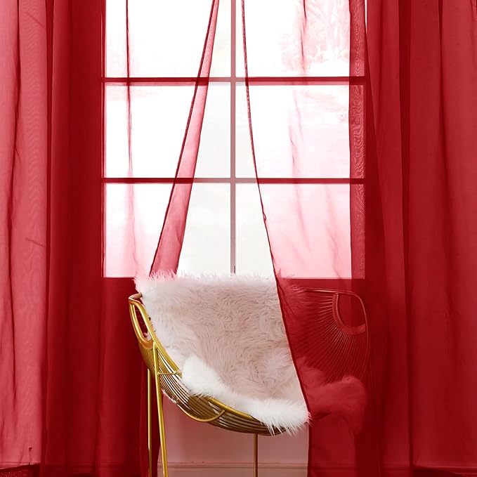 SpaceDresser Christmas Red Sheer Curtains 4 Panels Rod Pocket Semi-Sheer Curtain 84 Inches Long Light Filtering Voile Window Drapes for Bedroom Living Room Kitchen, Each 52W x 84L