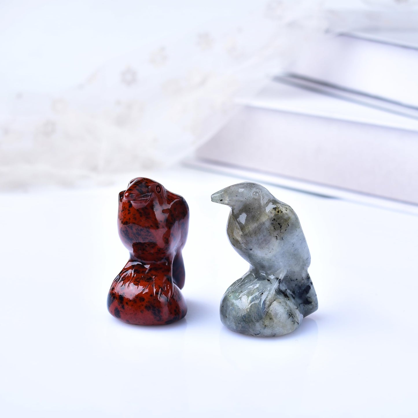 DZJXBZhu Moonstone Crystal Raven 2" Natural Crystal Handmade Sculpture Lucky Guardian Pocket Statue Healing Stone Animal Statue Office Home Decor Gift