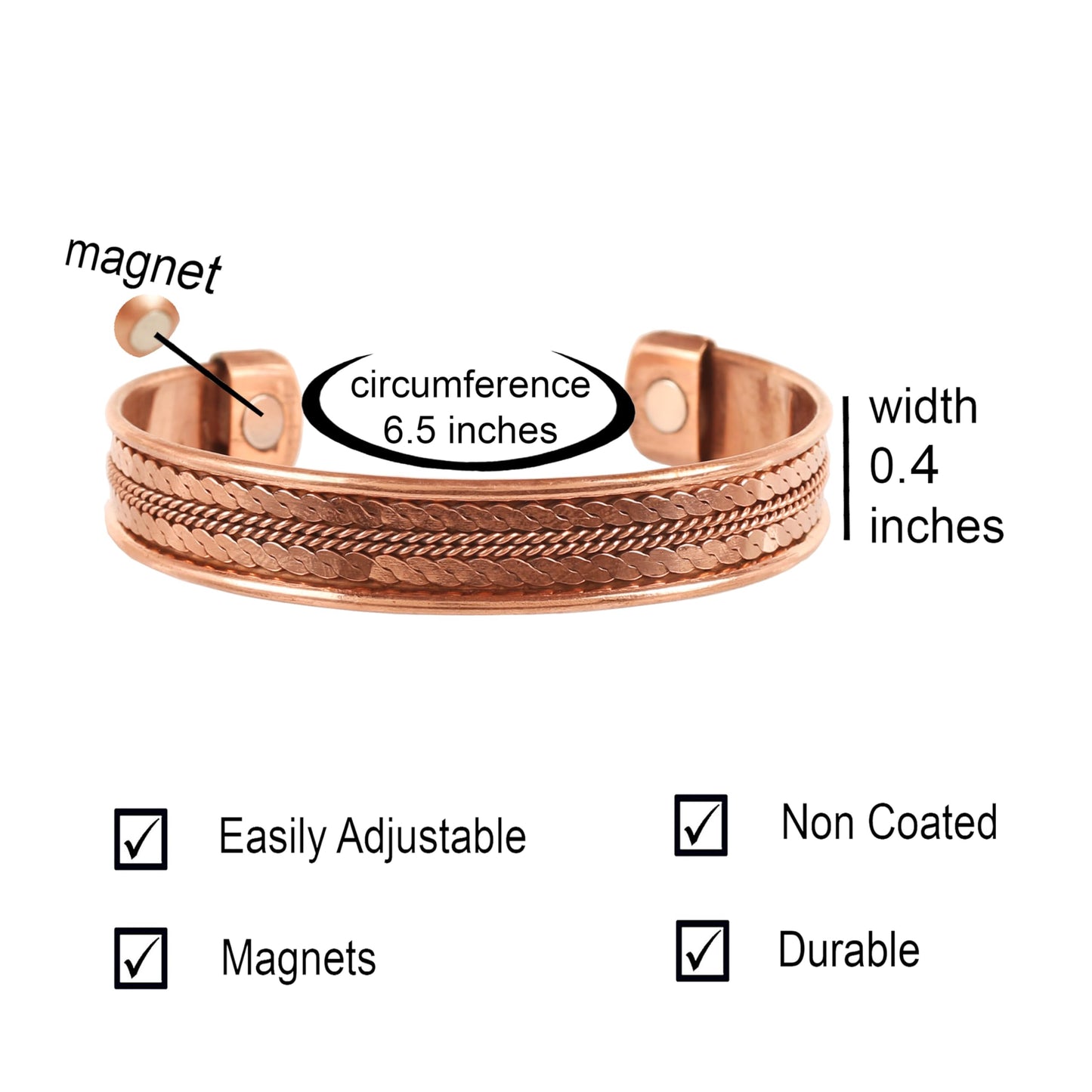 Touchstone Copper magnetic bracelet Tibetan style. Hand forged with solid and high gauge pure copper. Delicate brass inlay.