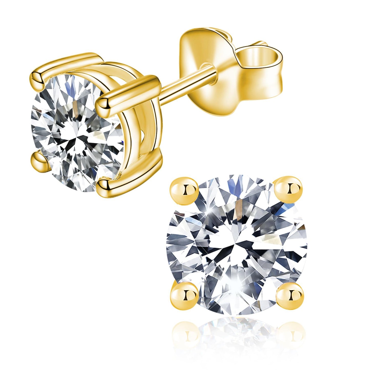 YODEWA Moissanite Stud Earrings for Women 925 Sterling Silver Hypoallergenic Butterfly Back 1 Pair DEF Color Lab Created Brilliant Round Moissanite Earrings (Yellow 2CT)