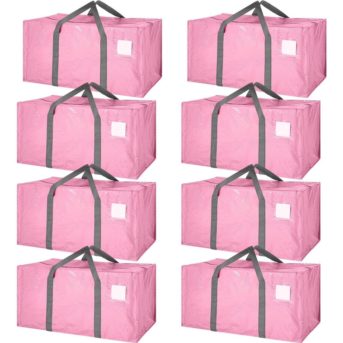 Vincreem 8 Pack Extra Large Moving Bags 65LBs Heavy Duty Packing Bags with Extra Long Handles and Zippers Storage Totes for College Students Room Dorm Essentials Packing Supplies(Pink)