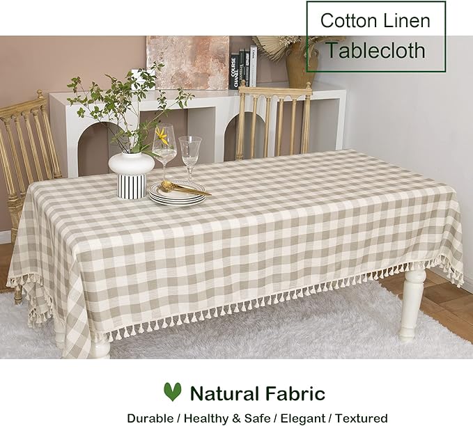 Farmhouse Checkered Tablecloth-Rustic Buffalo Plaid Tablecloth for Fall Winter Thanksgiving Christmas Kitchen Dining Restaurant Decor (Rectangle/Oblong, 55x70, Gray Khaki)