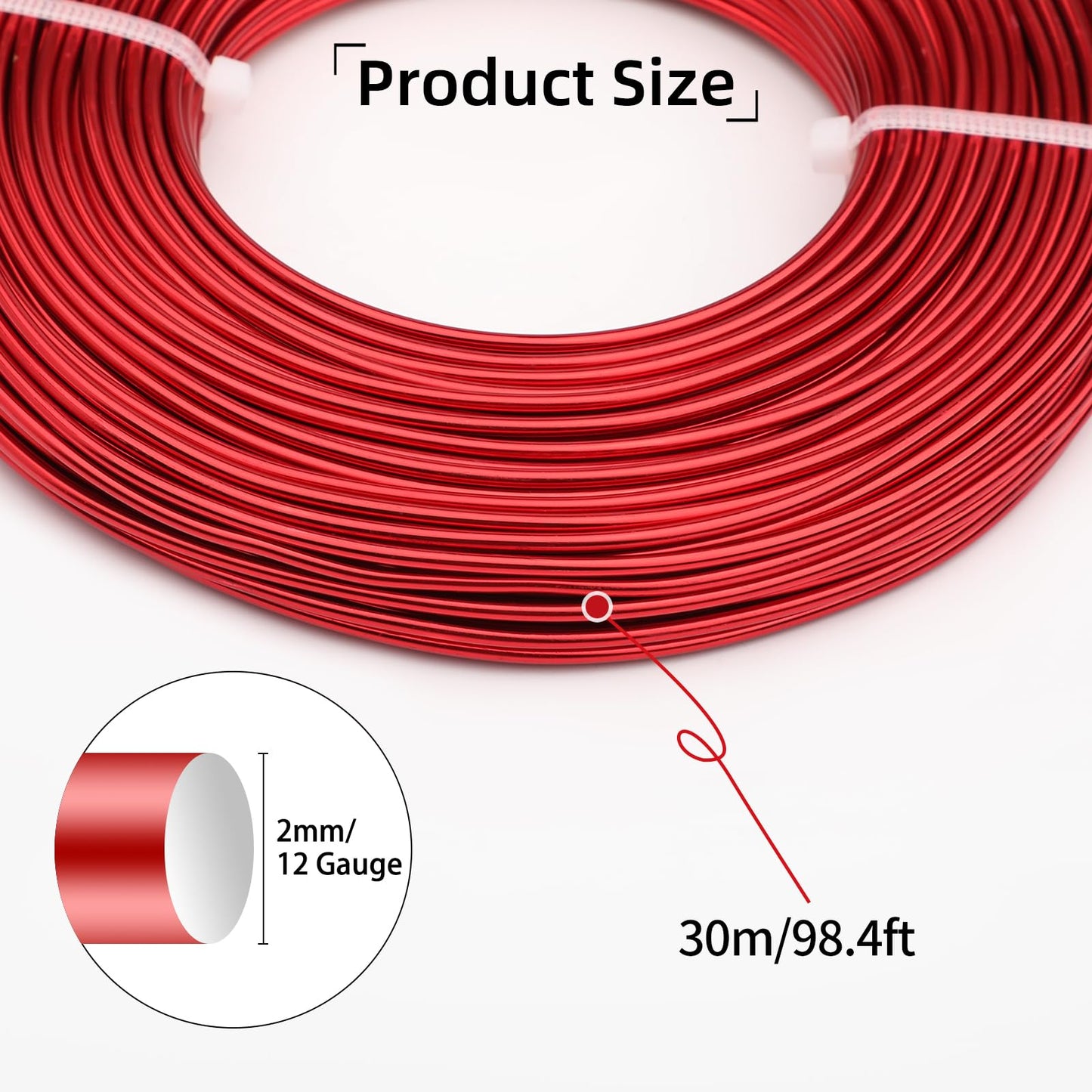 12 Gauge Aluminum Wire 100FT, 2mm Bendable Metal Anodized Aluminum Wire for Sculpting Jewelry Making Crafts Wreath Beading Floral(Red)