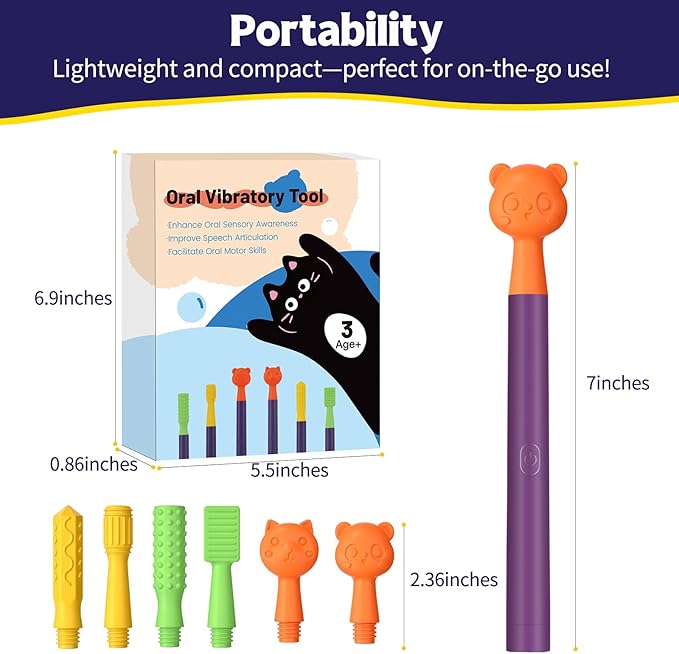 Oral Sensory Stimulation Kit with 6 Soft Textured Heads for Speech Therapy & Feeding Support, Muscle Strength & Phonation Improvement - Purple