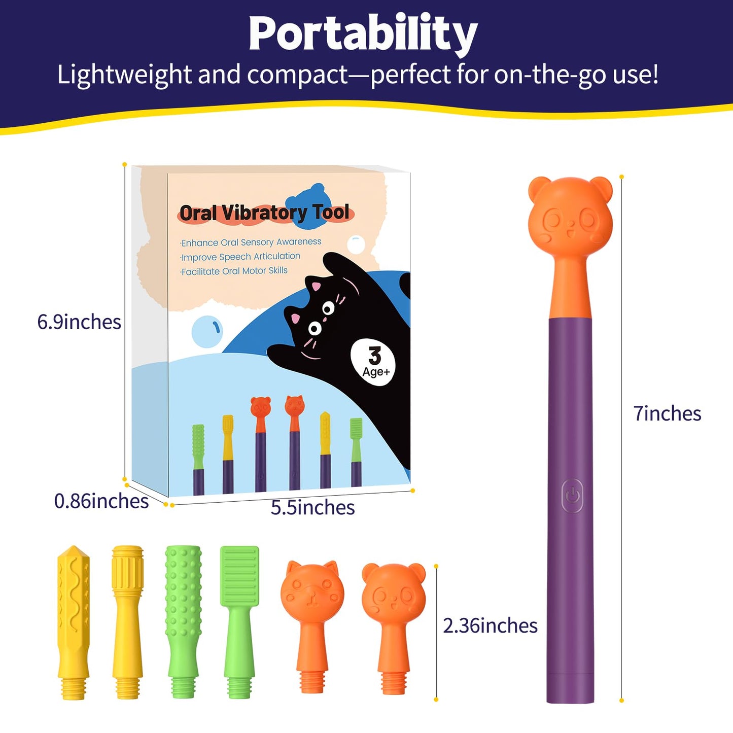 Oral Sensory Stimulation Kit with 6 Soft Textured Heads for Speech Therapy & Feeding Support, Muscle Strength & Phonation Improvement - Purple