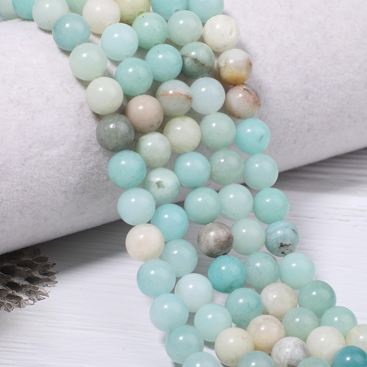 NITOPUPU 100Pcs 8mm Natural Smooth Amazonite Gemstone Beads Round Loose Stone Beads for Jewerly Making with Crystal Stretch Cord