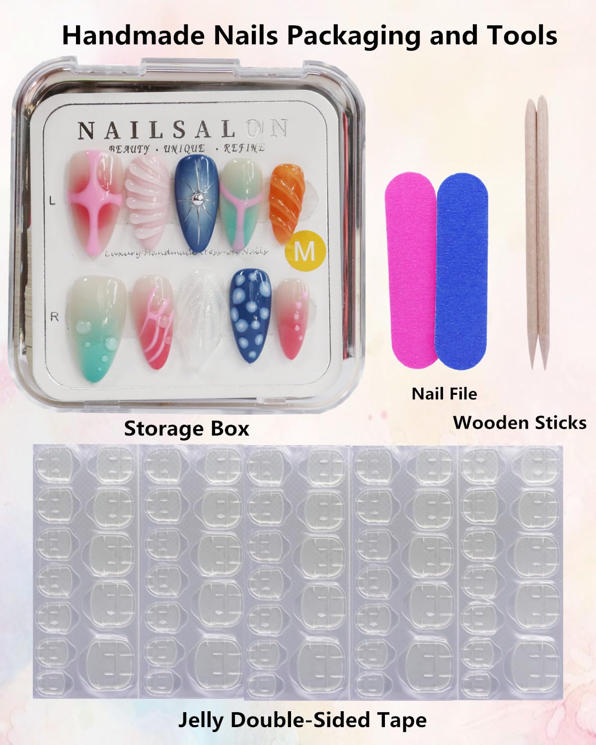 CAMILCY Handmade Nails Press on Long pointed tip Pink Hand Painted Reusable Gel UV Finished Pre Shaped False Nails for Women 10pcs 3D Glitzadora Handmade Nails (A089, S)