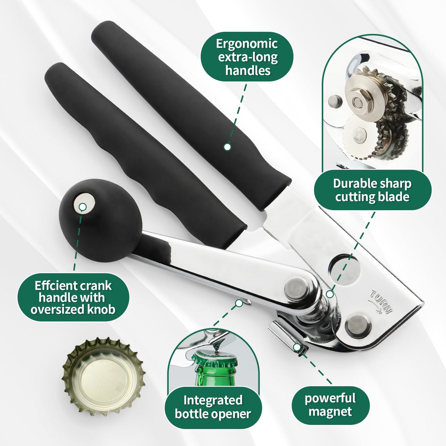 Roryimke Commercial Can Opener Manual Heavy Duty Stainless Steel Handheld Smooth Edge Can Opener for Seniors for Kitchen