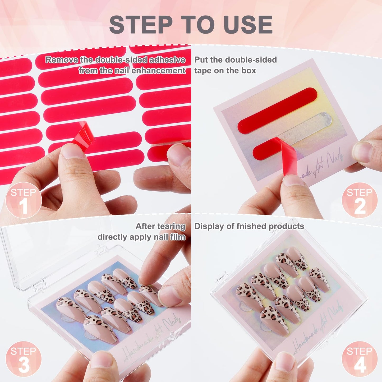 CloudTrip 30Boxes + 30 Instruction Cards Large (8 x 8cm) Press On Nail Packaging Storage Box and 90pcs Adhesive Tabs - Acrylic Organizer Case for Artificial Nail for Nail Business Supplies