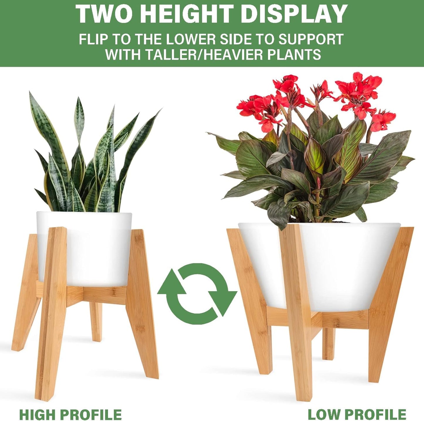 LEIMO KPARTS Adjustable Bamboo Plant Stand (8-12 inches), Mid Century Modern Indoor Plant Holder