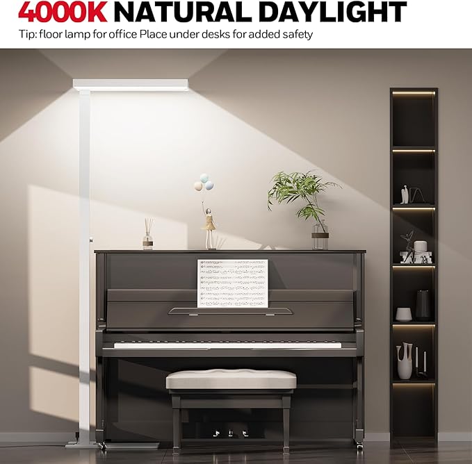 Honeywell 10400LM LED Floor Lamp, 02E Pro Sunturalux Eye-Caring Reading Standing Light, 100W Modern Natural Daylight 4000K Dimmable 77" Tall Floor Lamps for Living Room Kids Study Home Office