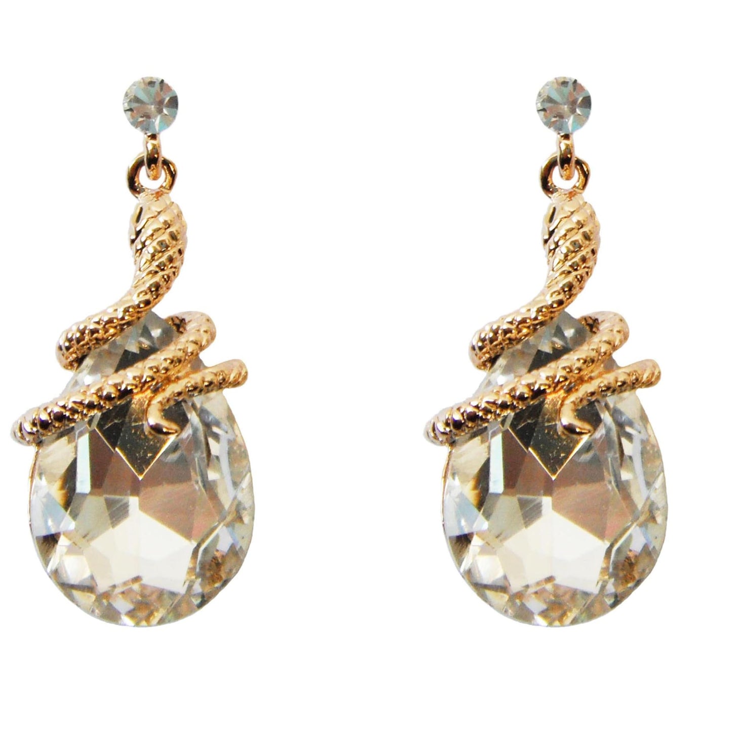 Navachi 18k Gold Plated Crystal Clear Zircon Snake Drop Dangle Earrings