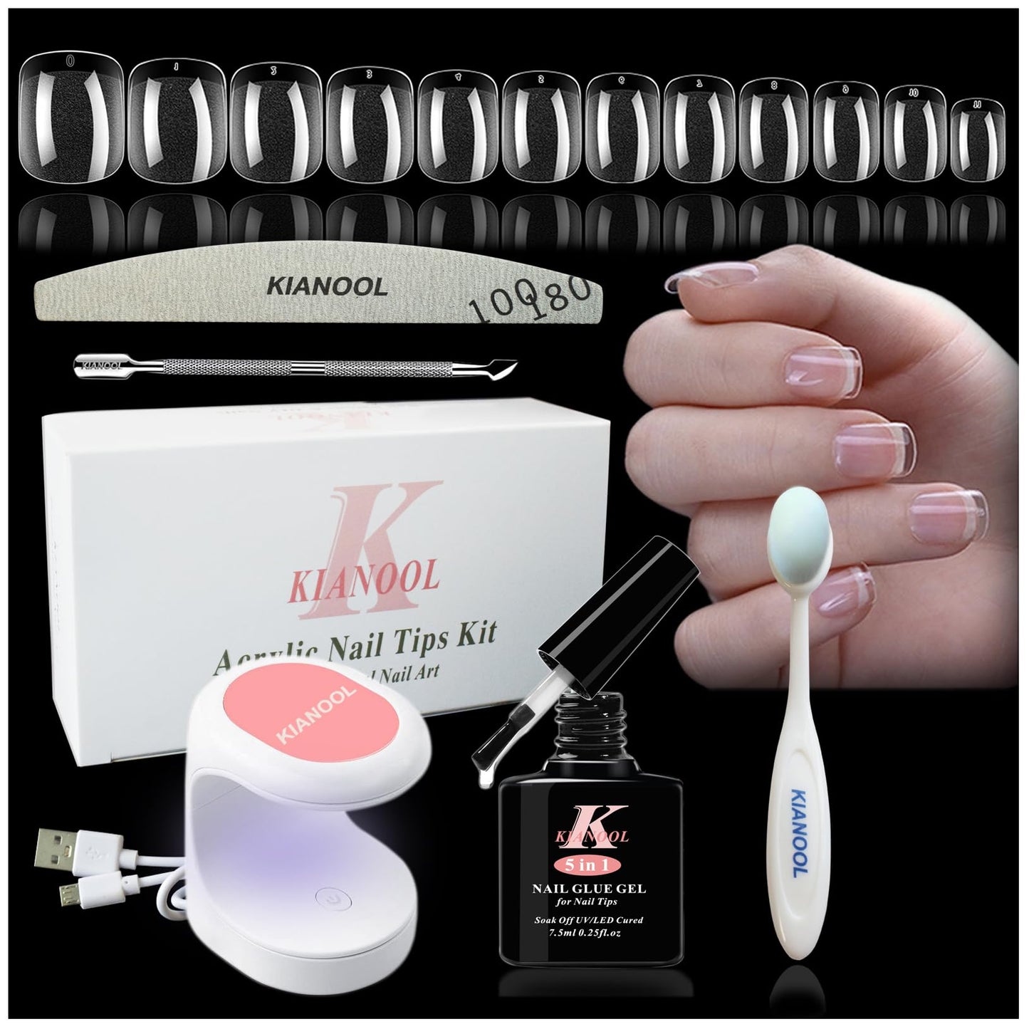 Short Square Gel x Nail Tips Kit, 552pcs Press on XS Short Square Gelly Tip with Portable U V light, 5 in 1 UV Gel Glue for Nails, Full Cover Nail Art Extensions DIY Manicure Set for Women