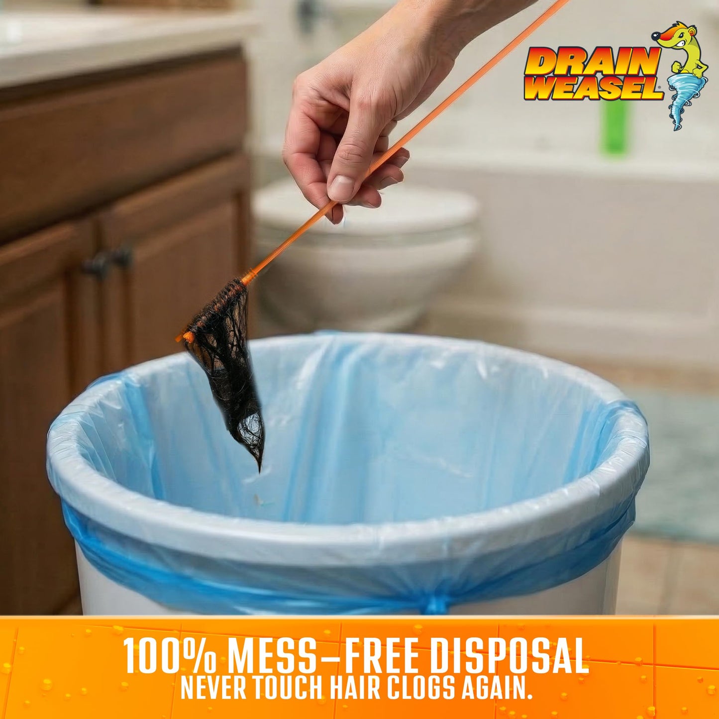 FlexiSnake Drain Weasel Refill - Sink Snake Hair Clog Remover Tool, Sink, Pipe, Bathroom, Bathtub Drain Cleaner, 18-inch Long Flexible Disposable Wands, Made in The USA, 10 Pack