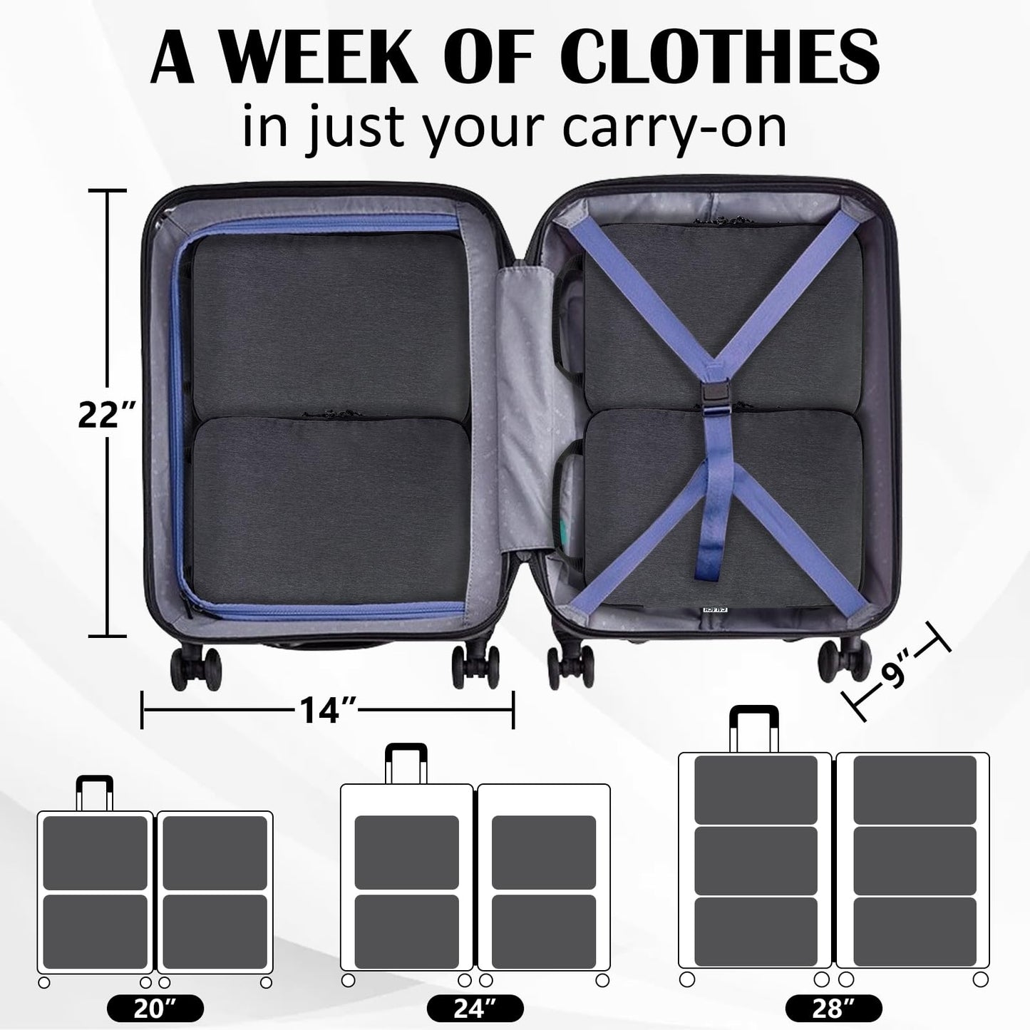 Compression Packing Cubes for Travel Accessories, 2 Set Compression Bags Travel Cubes for Packing Suitcase Luggage Organizer Bags Set, Black