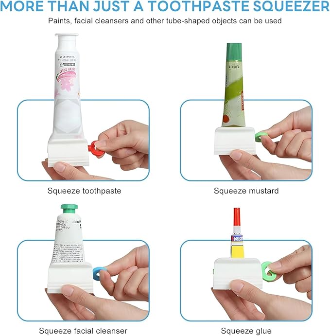 Toothpaste Squeezer and Dispenser, 6-Pack Rolling Key with Rotatable Stand, Wall Mount or Stick Holder for Bathroom, Kitchen, RV Storage Organization
