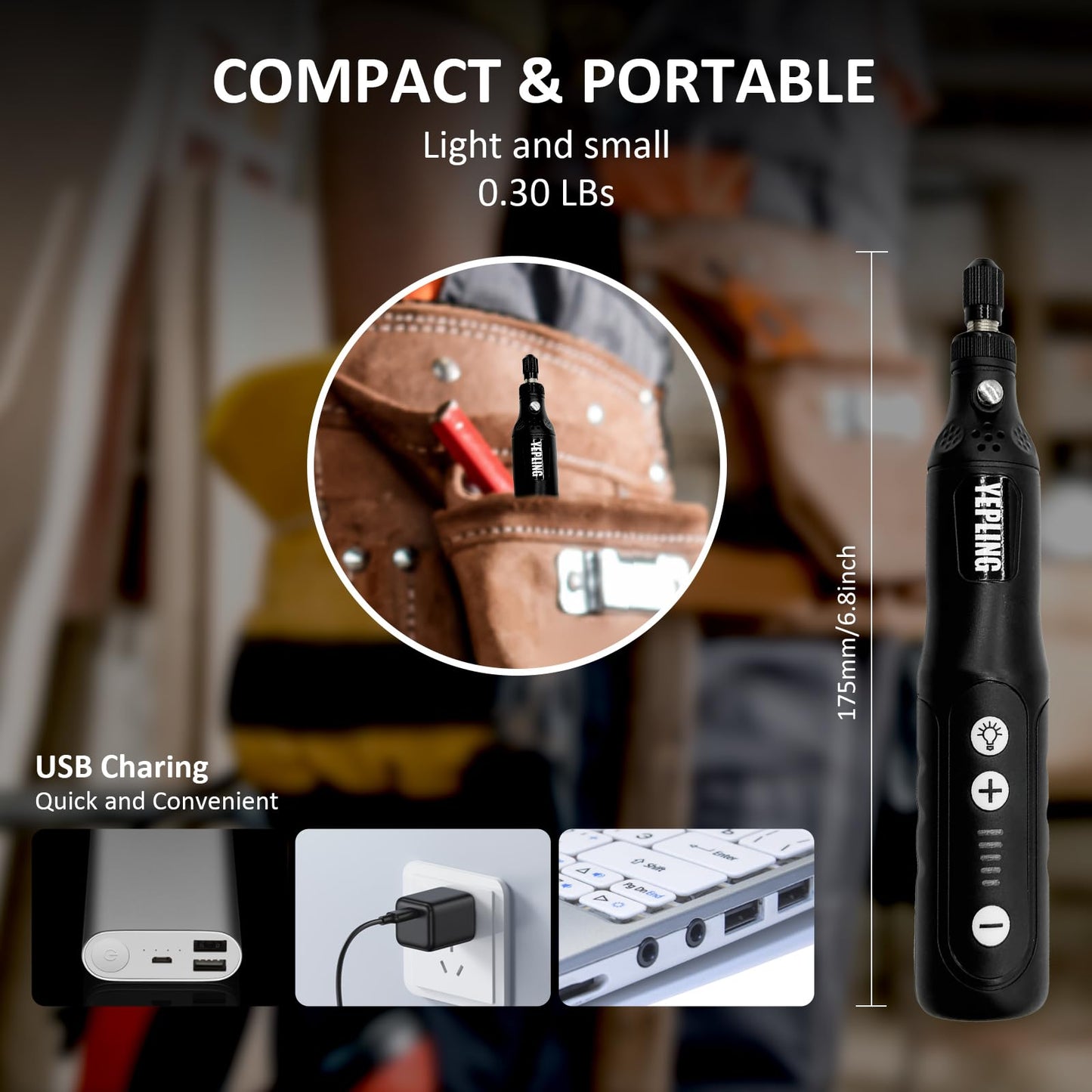 YEPLING Cordless Rotary Tool, 3.7V Li-ion Electric DIY Mini Grinder Kit with Front LED Work Light, 5 Variable Speed, 72pcs Accessories USB Charging Multi-Tool Perfect for Nail Polishing