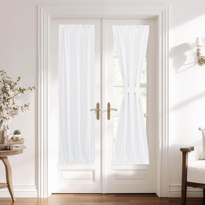 NICETOWN 100% Blackout White Door Curtains for Windows, Thermal Insulated Privacy Door Curtains and Drapes Shade for Kitchen Window Covering, W25 x L72 inch Long, 1 Panel