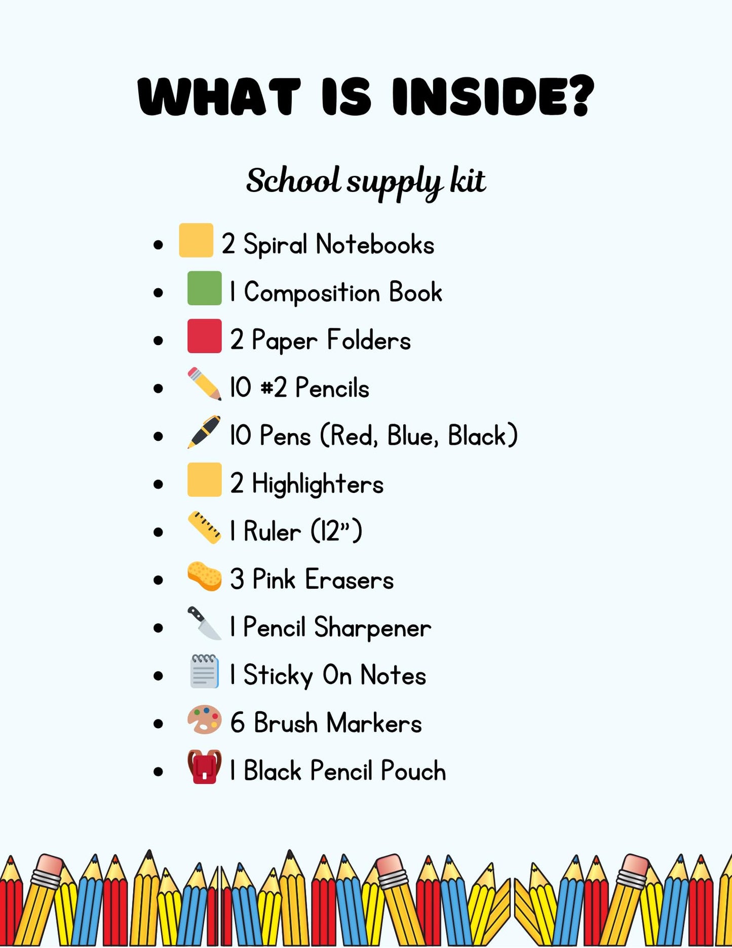 Essential 40-Piece Student Supply Kit – Ideal for students returning to class - Includes Notebooks, Folders, Pencils, Pens, Highlighters, Erasers, Ruler,