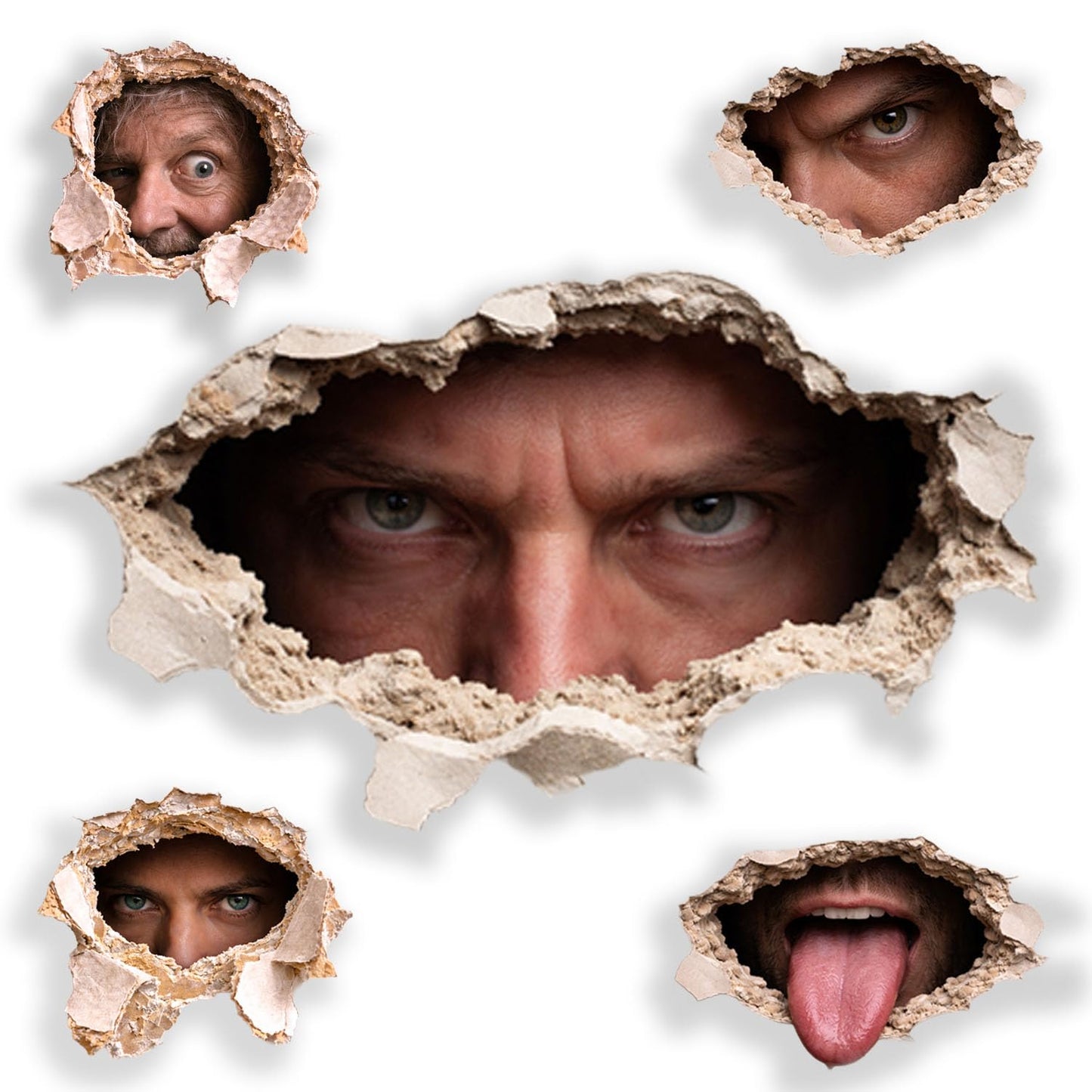 Creepy Hole-in-The-Wall Prank Stickers (5-Pack) – Reusable Peeking Face Wall Decals for Bathroom, Office & Dorm – Scary Fake Hole Gag Stickers for Pranks & Halloween Decor