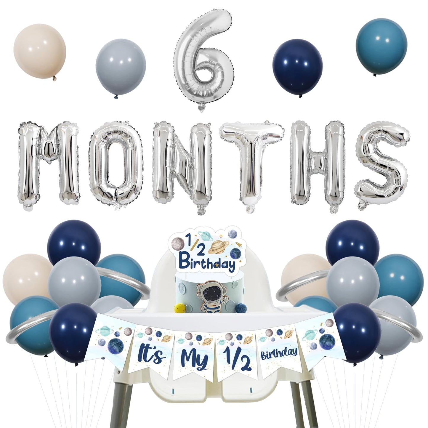 Half Way Around The Sun Birthday Decorations, Outer Space Theme It's My 1/2 Birthday Banner 1/2 Birthday Cake Topper 6 Month Balloons Kit for Astronaut Solar System Planet 1/2 Birthday Supplies