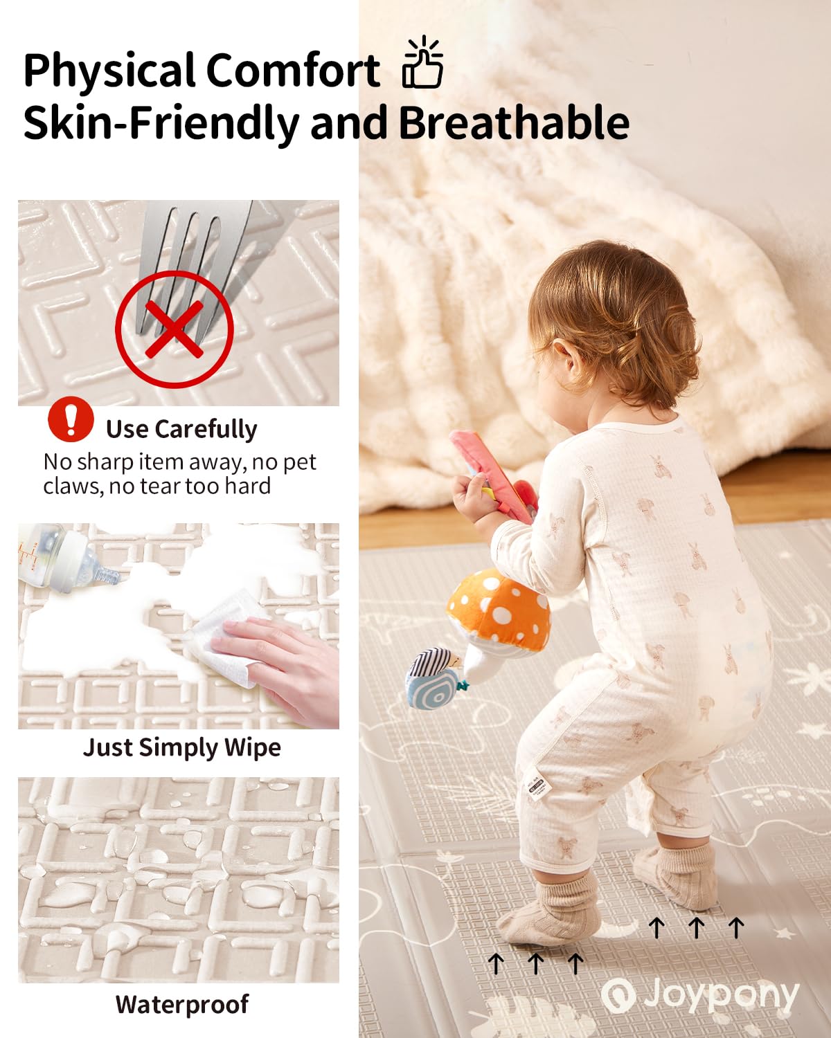 Joypony Baby Play Mat, 79" X 71" X 0.6" Extra Large & Thick Reversible Foldable Play Mats for Babies and Toddlers, Anti-Slip Portable Foam Floor Mat for Tummy Time with Travel Bag