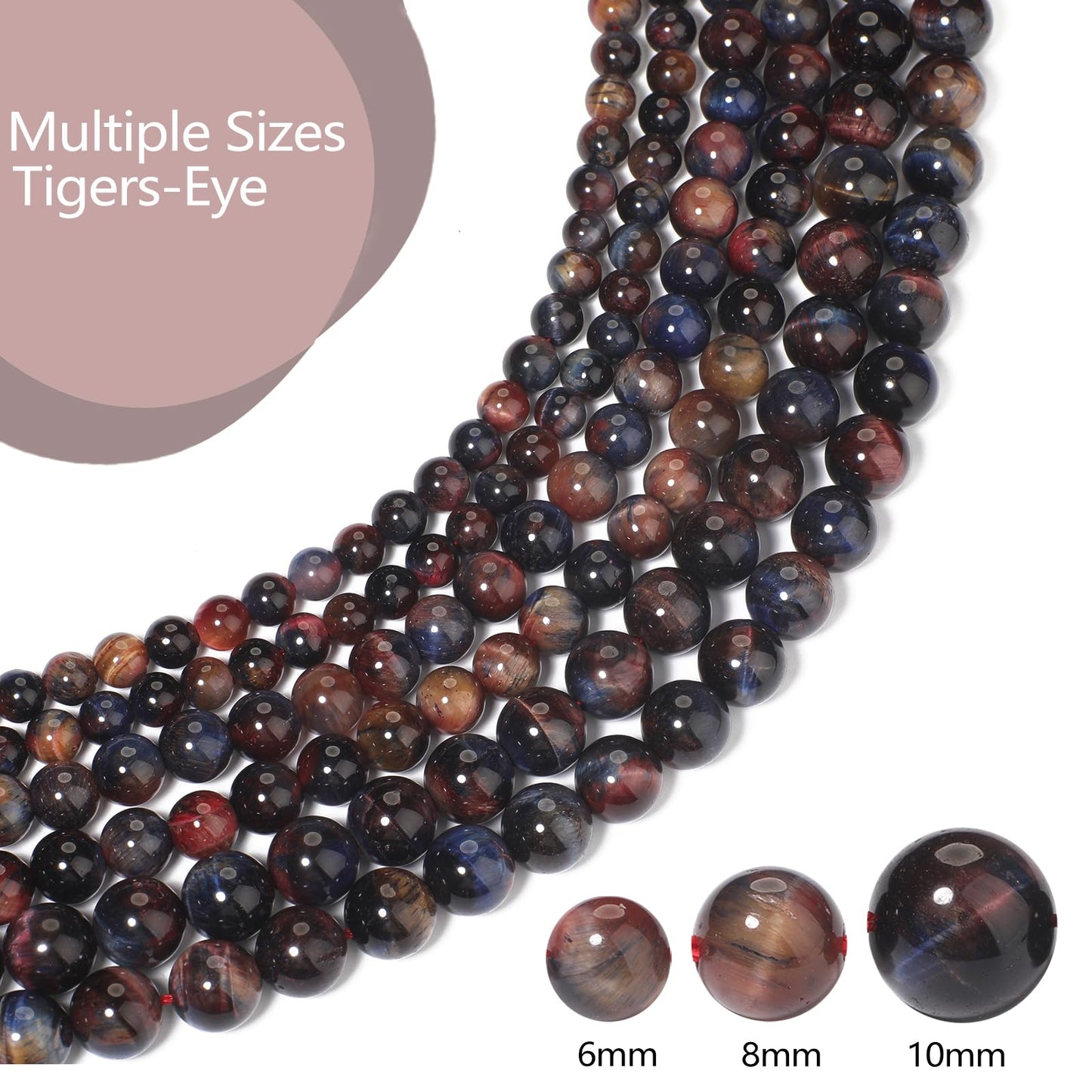 Yochus Natural Tiger Eye Beads, 60Pcs 6MM Milky Way Brown Red Color Enhance Round Loose Stone Bulk, DIY Charm Smooth Gemstone Beads for Jewelry Making