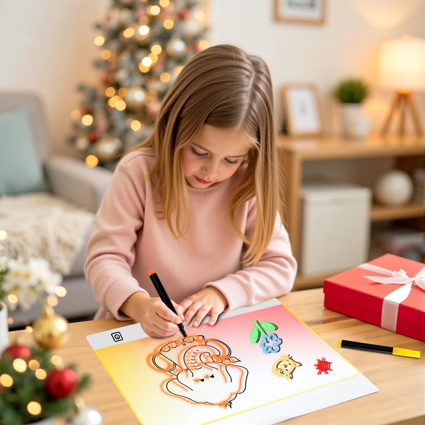 16-Inch Rechargeable LED Drawing Board for Kids with 9 Light Effects & 4 Modes, Includes Adapter, 7 Markers, Tracing Sheets, Gift for Kids/Girls/Teens