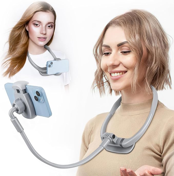 LOVFIVE Cell Phone Stand, Neck Cell Phone Holder for Bed, Hand Free POV/Vlog Selfie Phone Neck Holder for Recording, Universal Multi-Functional Flexible Phone Stand for 4.7''-6.7'' Phone