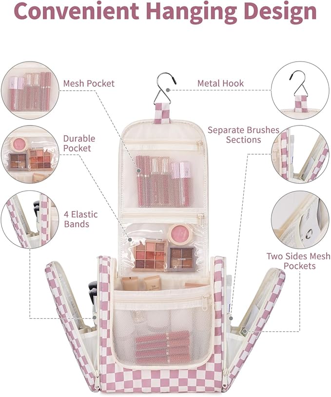Narwey Hanging Toiletry Bag for Women Travel Makeup Bag Organizer Toiletries Bag for Cosmetics Essentials Accessories