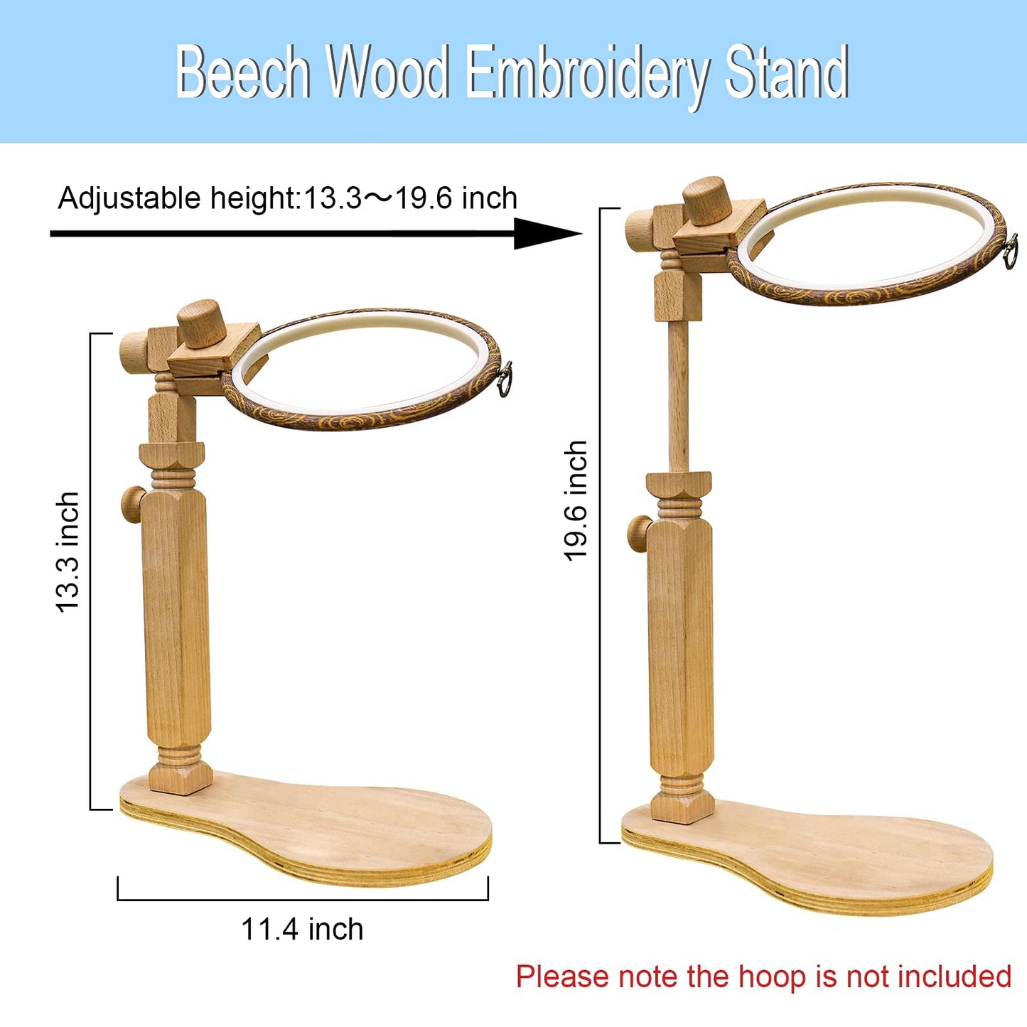 Adjustable Embroidery Hoop Stand Cross Stitch Stand Lap, Beech Wood Embroidery Hoop Holder Frame, Rotated Needlepoint Frame Stand for Art Craft Sewing Needlework Projects