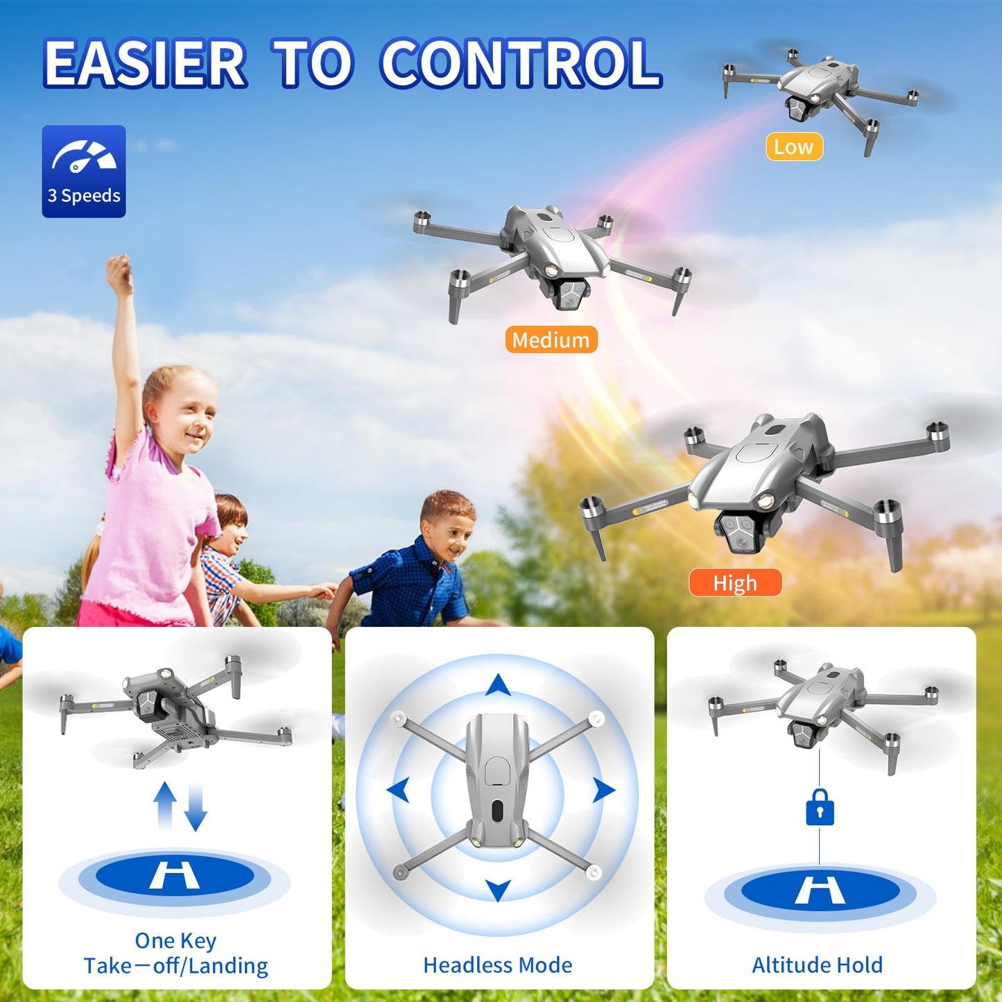 Dwi Dowellin GPS Drone with Camera for Adults,2K HD RC Plegable Drones with Auto Return,Follow Me and Lightweight,2 PCS Batteries for Long Flight Time,Easy Fly Quadcopter for Kids & Beginners
