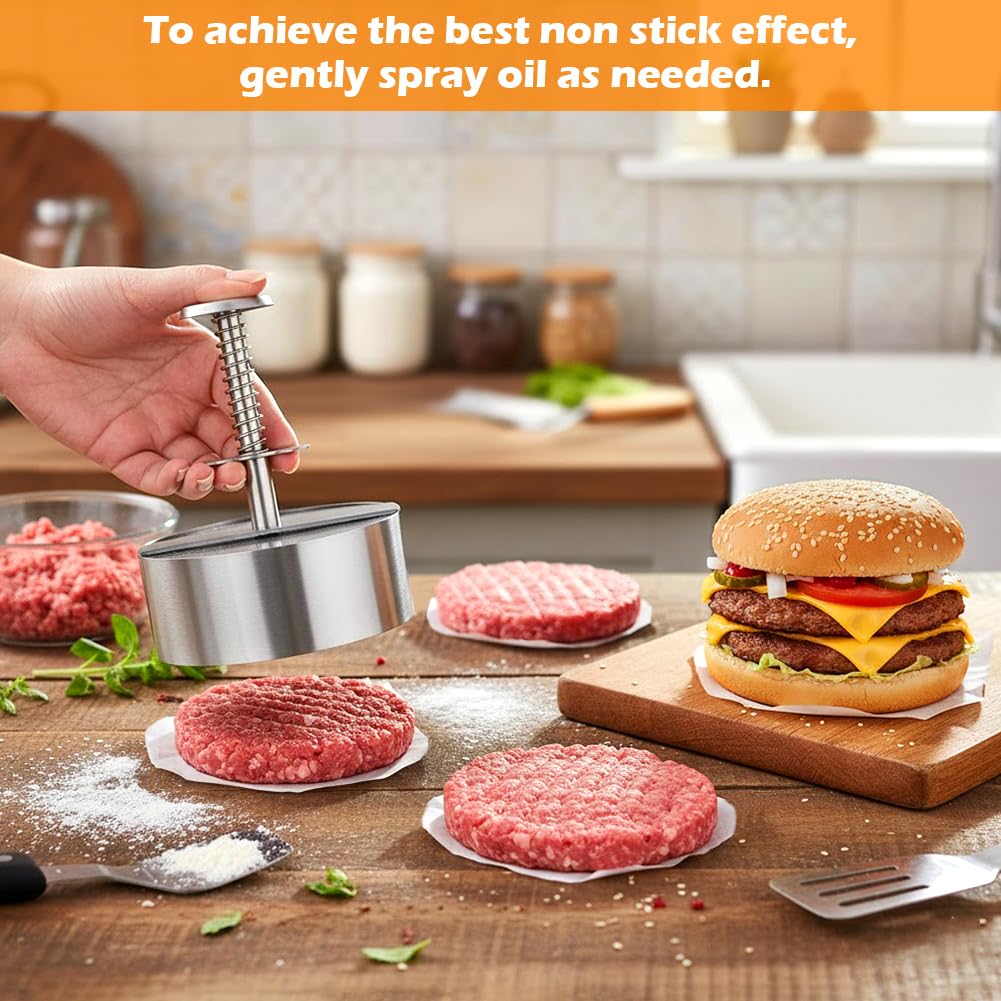 Yonderfume 304 Stainless Steel Burger Press, Adjustable Hamburger Patty Maker, Dishwasher Safe Meat Press for Beef, Burgers & BBQ Grilling