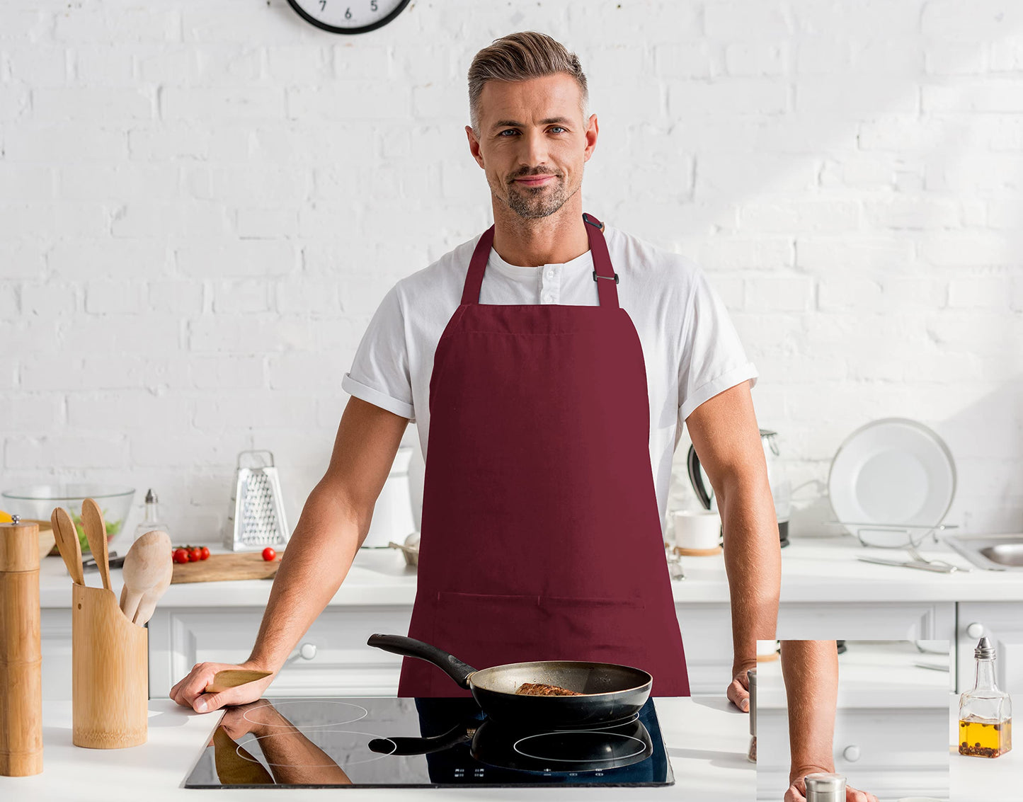 Utopia Kitchen 2 Pack Bib Apron, Adjustable with 2 Pockets, Water and Oil Resistant, Cooking Kitchen Chef Apron for Women Men