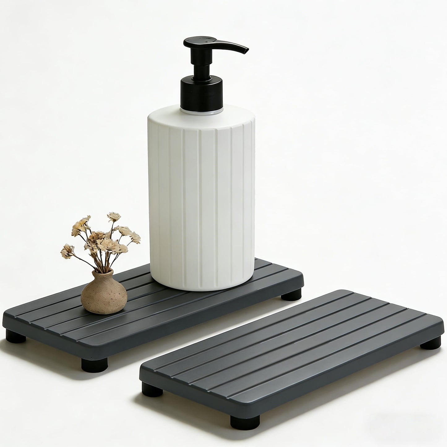 2PCS Stone Drying Tray, Water Absorbing Stone Tray for Sinks, Neat Diatomite Sink Trays, Fast Drying Kitchen Sponge Hand Soap Holder, Instant Dry Sink Coasters Used for Bathroom Counter -Dark Gray