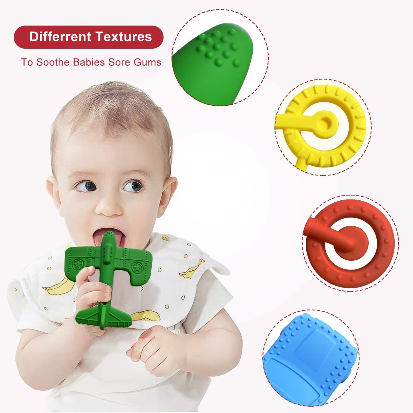 Teething Toys for Babies 6-12 Months 12-18 Months, Teether Toys, Baby Chew Toys, BPA Free Teething Toys, Baby Teether, Transportation Tools Shape Teethers, Baby Toys for Boys Girls (6 Pack)