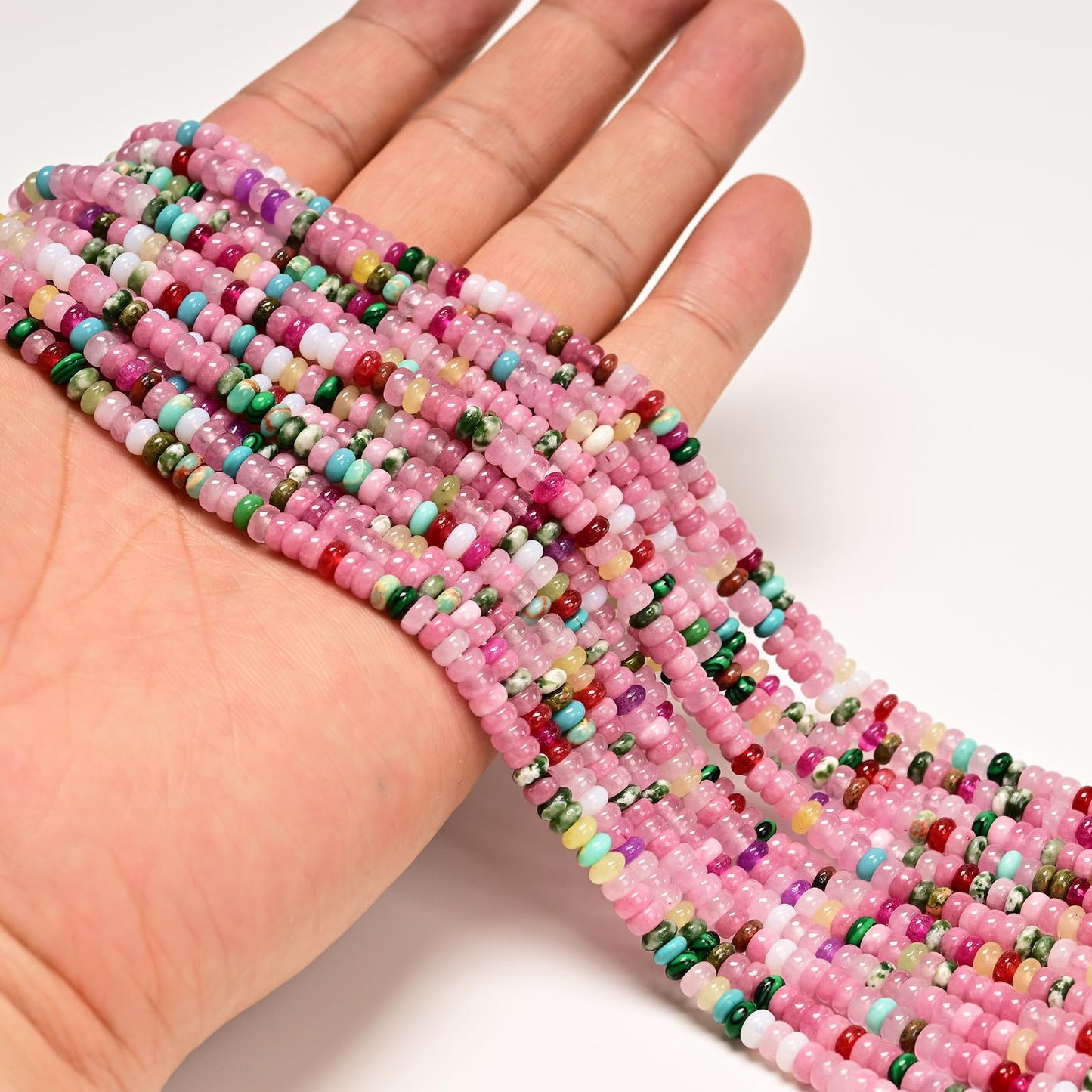 ICAI 2x4mm Natural Rondelle Beads – Loose Gemstone Spacers for DIY Jewelry Making (Pink Tones)