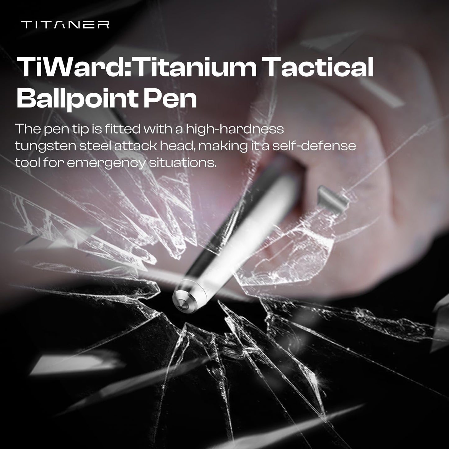 TITANER TiWard:Titanium Tactical Ballpoint Pen - Professional EDC Writing Tool Compatible with Multiple Refill for Signature Business Writing Journaling for Gifts or Collectibles.(Titanium)