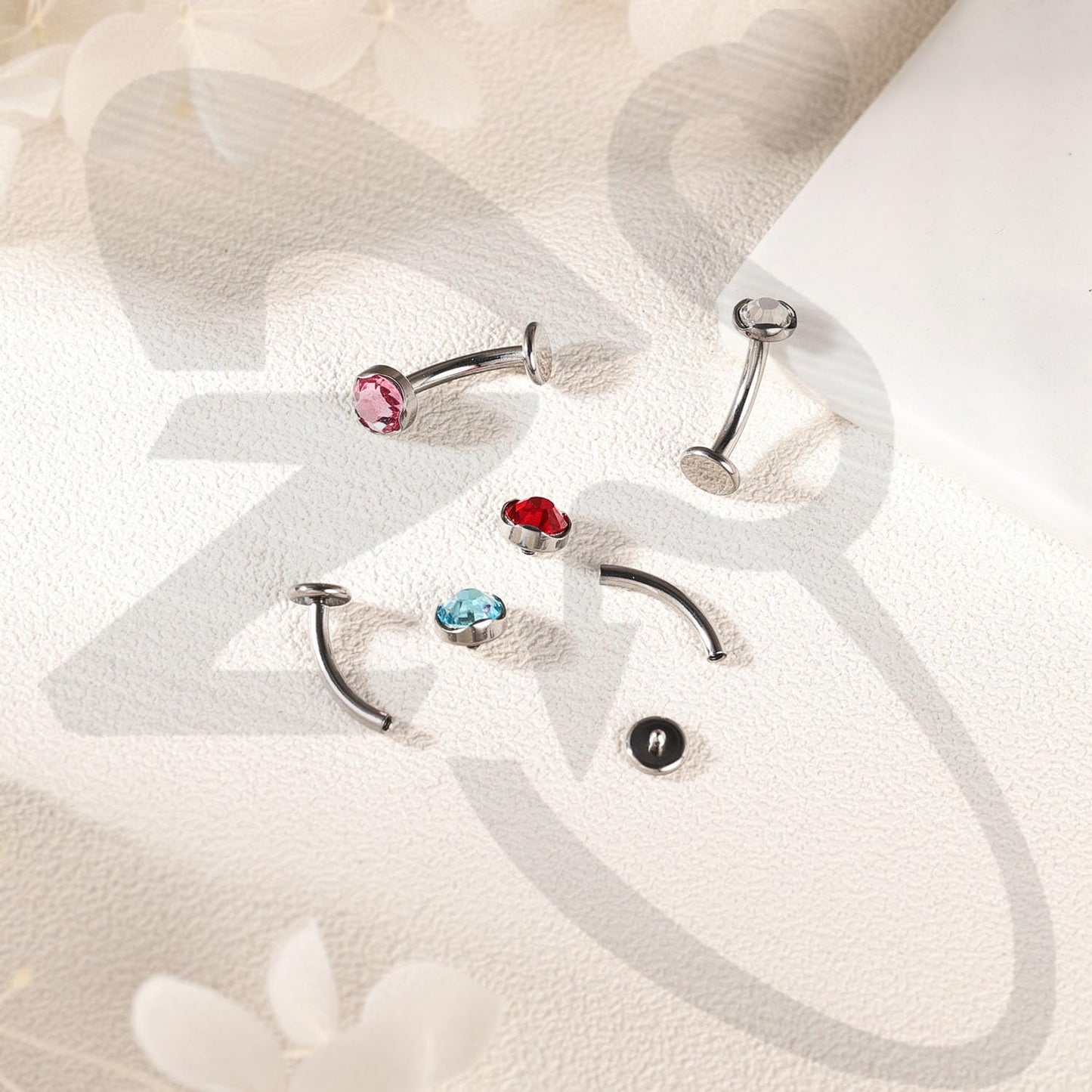 ZS ASTM F136 Titanium Belly Button Ring, 14G Cubic Zirconia Navel Jewelry, 6/8/10/12/14MM Internally Threaded Long Bar Navel Barbell Stud Flat Back Belly Piercing (Pink,L:6mm)